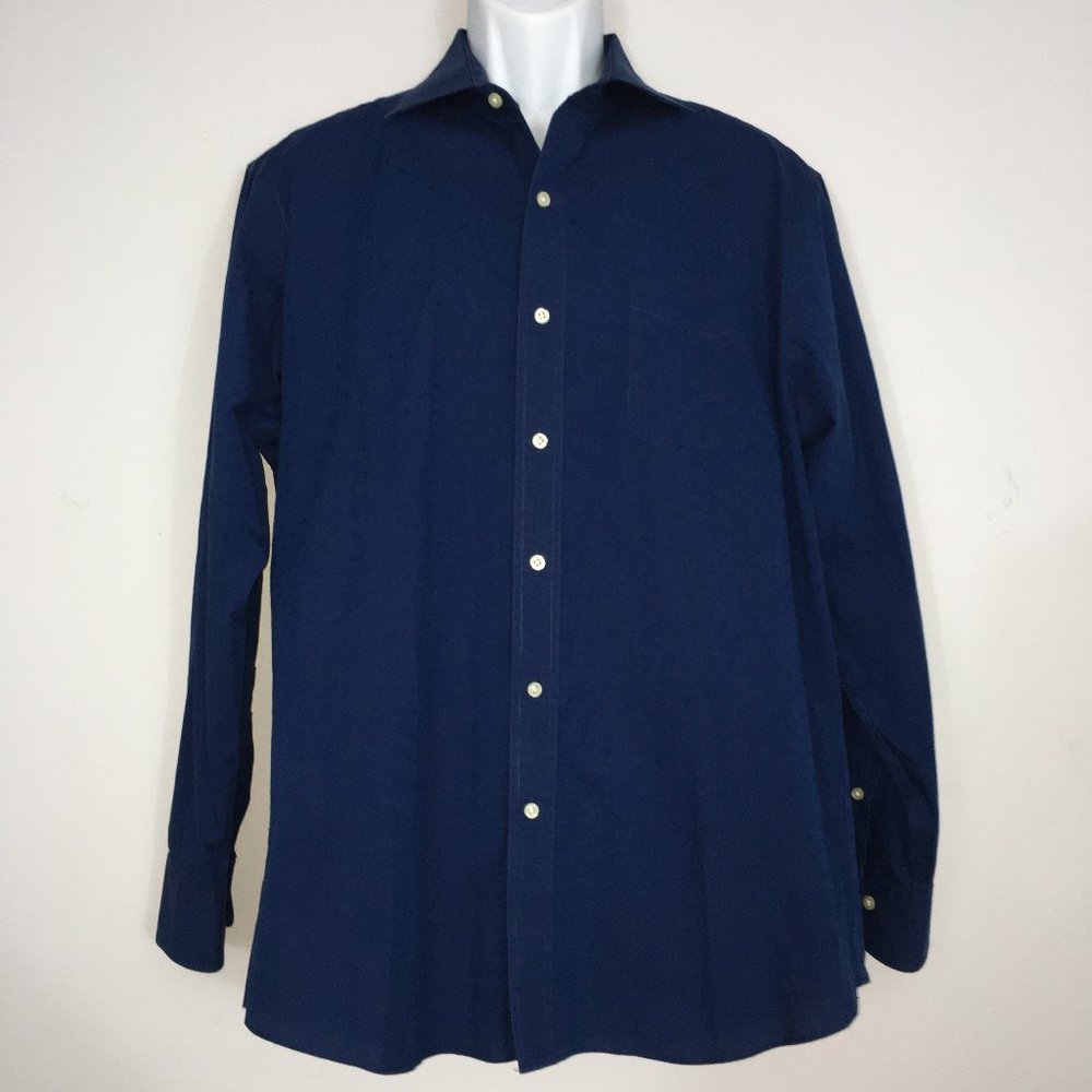 Lauren Ralph Lauren Mens 17 34/35 Blue Slim Fit Stretch Non Iron Button Up Shirt